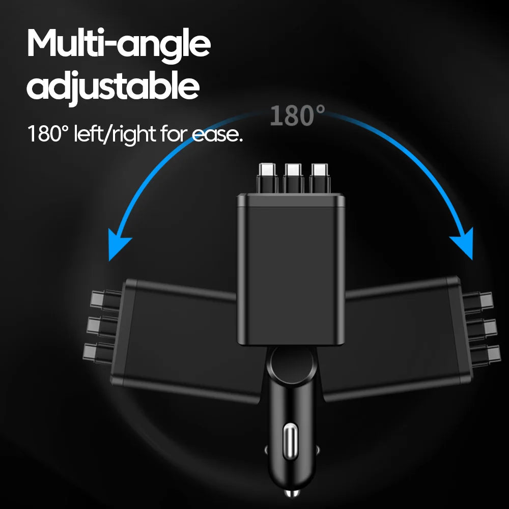 Chargeur Allume-Cigare 148W 3 Câbles Rétractables USB-C