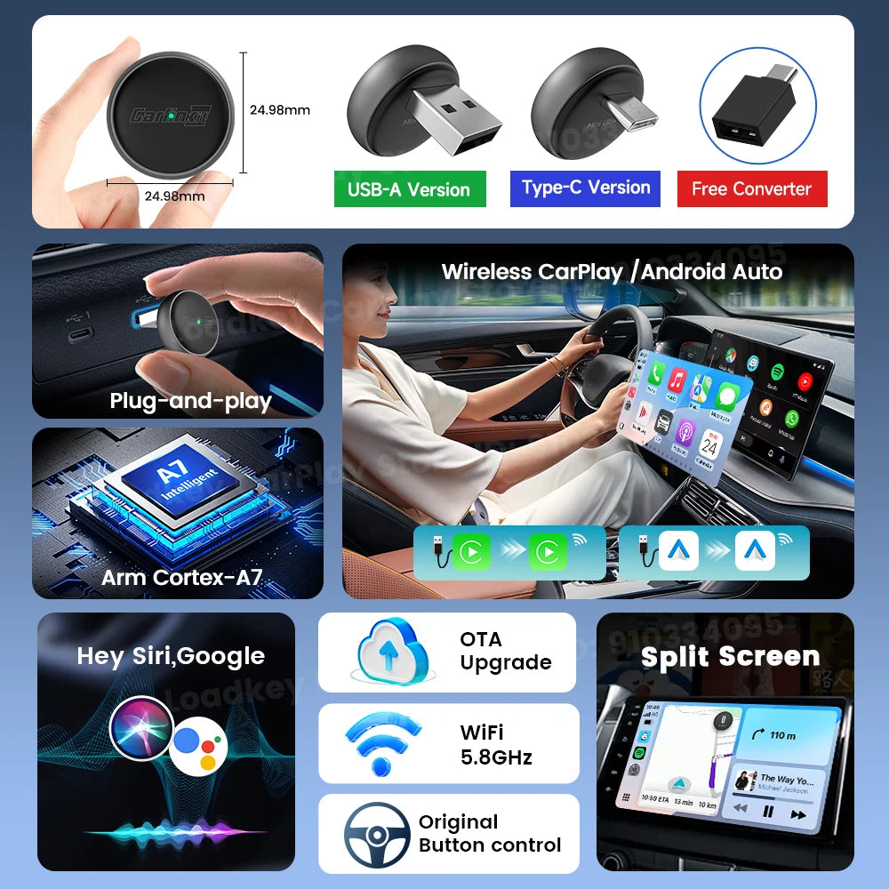 Adaptateur CarPlay Sans Fil 2 en 1 Carlinkit