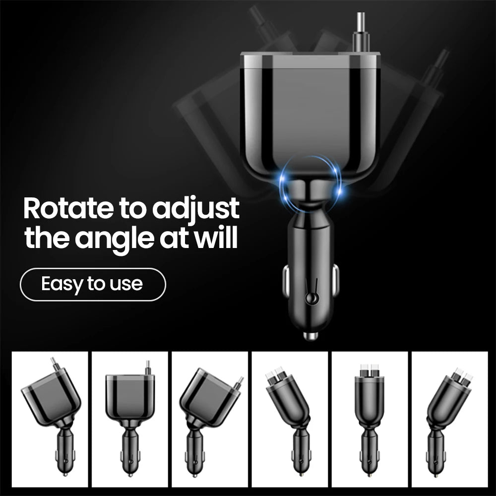 Chargeur Voiture 2 Câbles Rétractables USB-C
